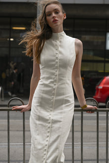 Rowan Linen Snap Dress | White