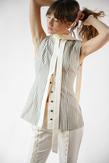 Lila Linen Scarf Top | Gray & Ivory