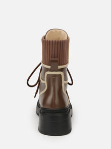 Knit Cuffs Combat Boots | Brown