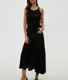 Desi Asymmetrical Satin Skirt | Black