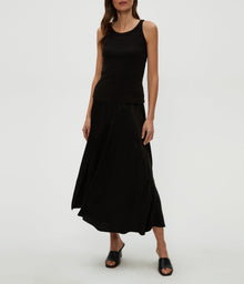 Desi Asymmetrical Satin Skirt | Black