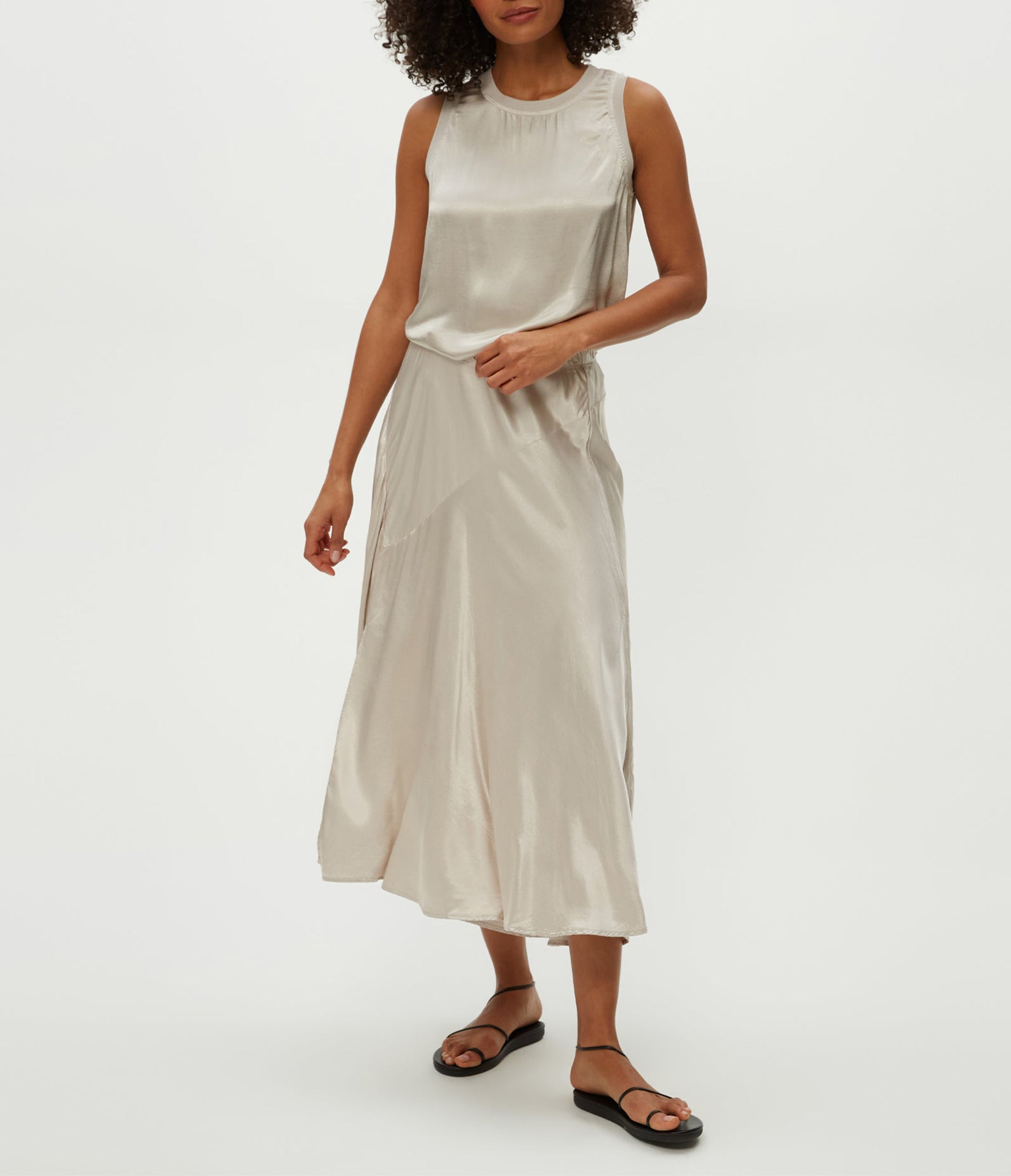 Desi Asymmetrical Satin Skirt | Cement