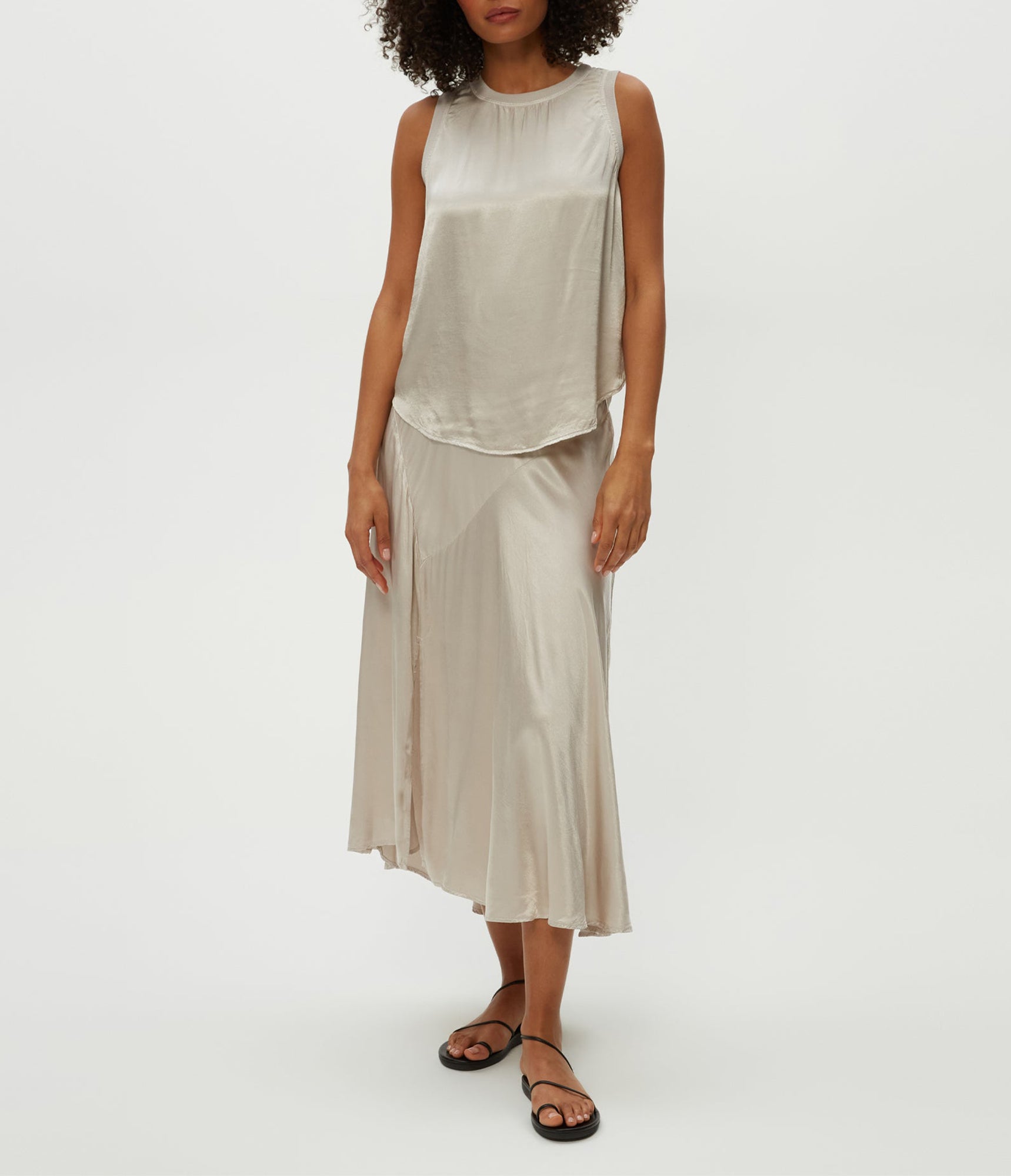 Desi Asymmetrical Satin Skirt | Cement