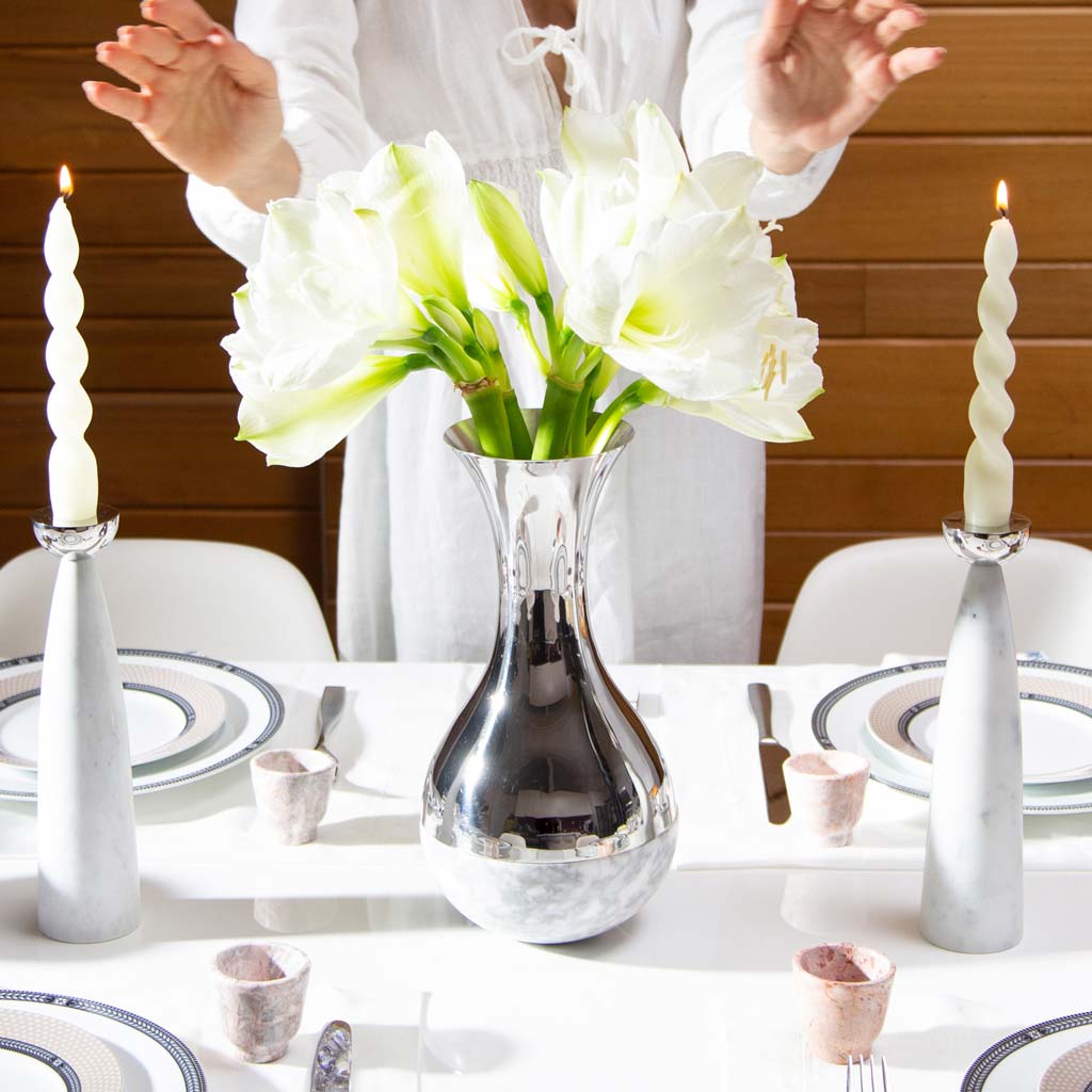 Coluna Dual Vase | Nickel-Plated Steel | Italian Carrara Marble