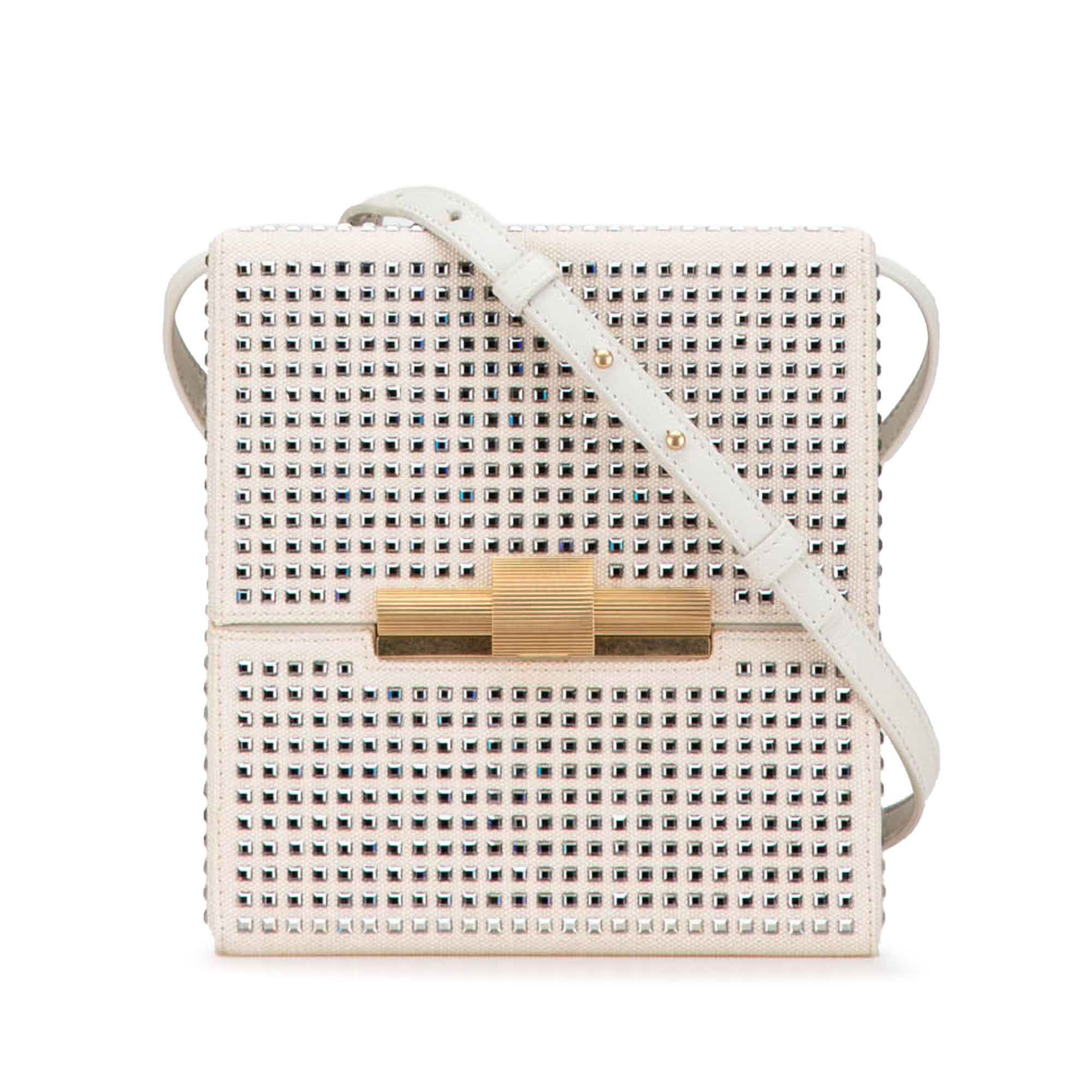 Bottega Veneta | Pre-Owned Crystal Embellished Canvas Daisey Crossbody | Brown/Light Beige