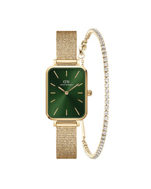 Womens | Quadro Pressed Evergold & Tennis Bracelet Set | Green | Gold