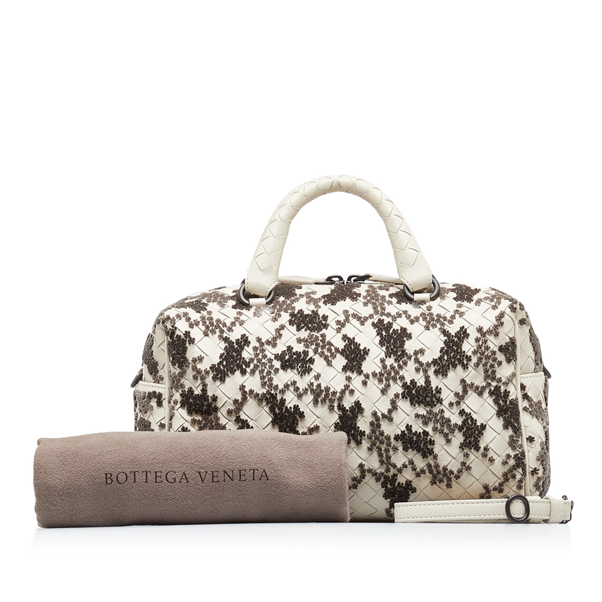 Bottega Veneta Pre-Owned In Mist Intrecciato Flocked Velvet Bouquet Duffel Bag | Women | White x Black