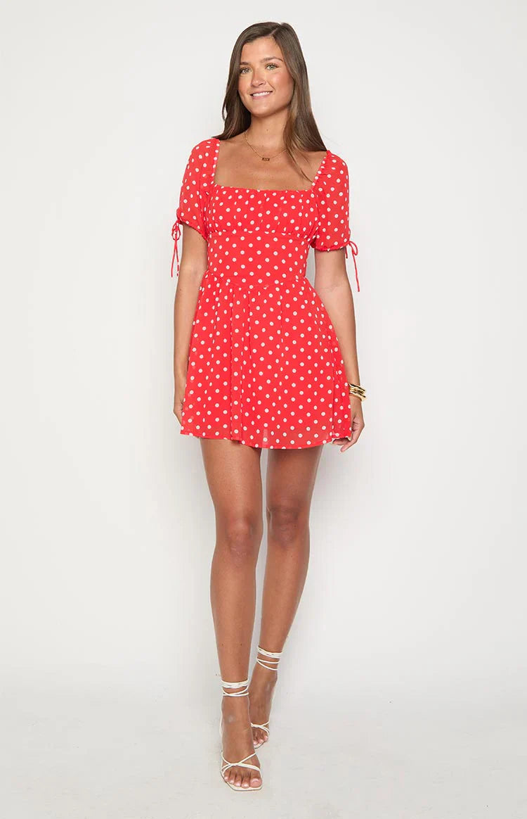 red polka dot mini dress Danyal Mini Dress