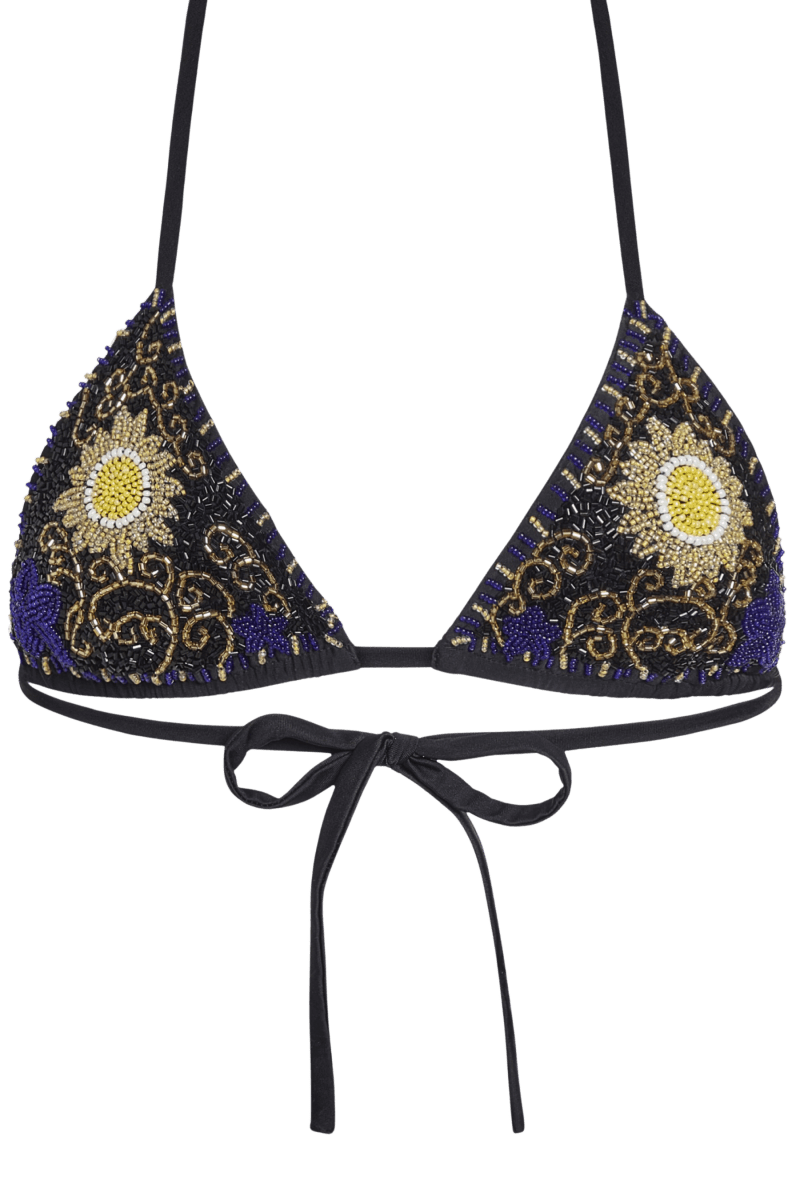 Dark Tide Hand-Beaded Embellished Triangle Bikini Top - Self-Adore