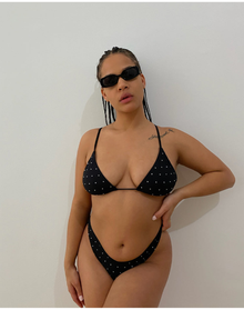Delilah Rhinestone Tricot Bikini Bottom | Black
