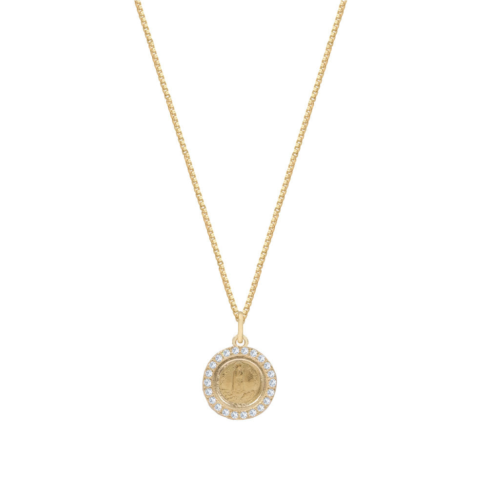 The Fatima Coin Pendant Necklace (Pave') | Gold Vermeil & Sterling Silver