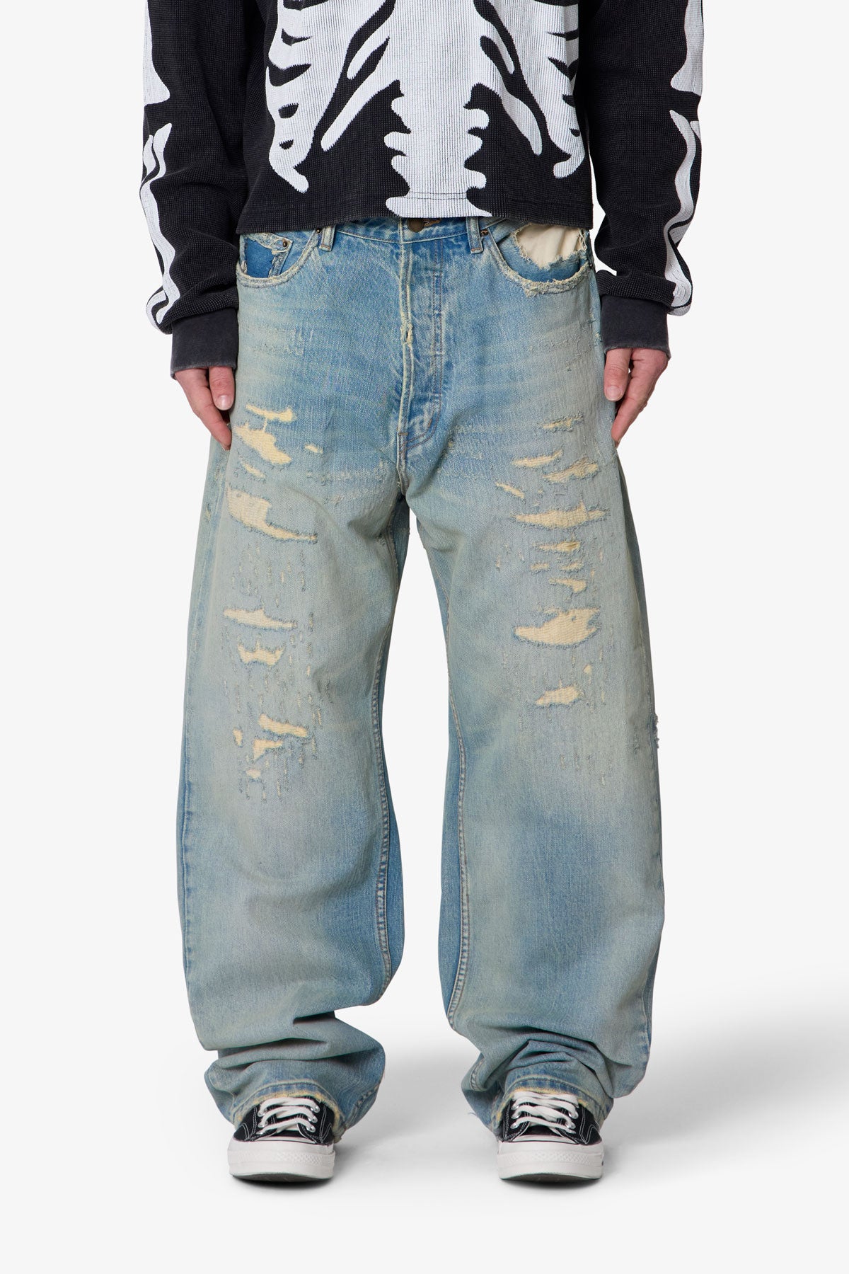 Distressed Ultra Baggy Denim | Blue