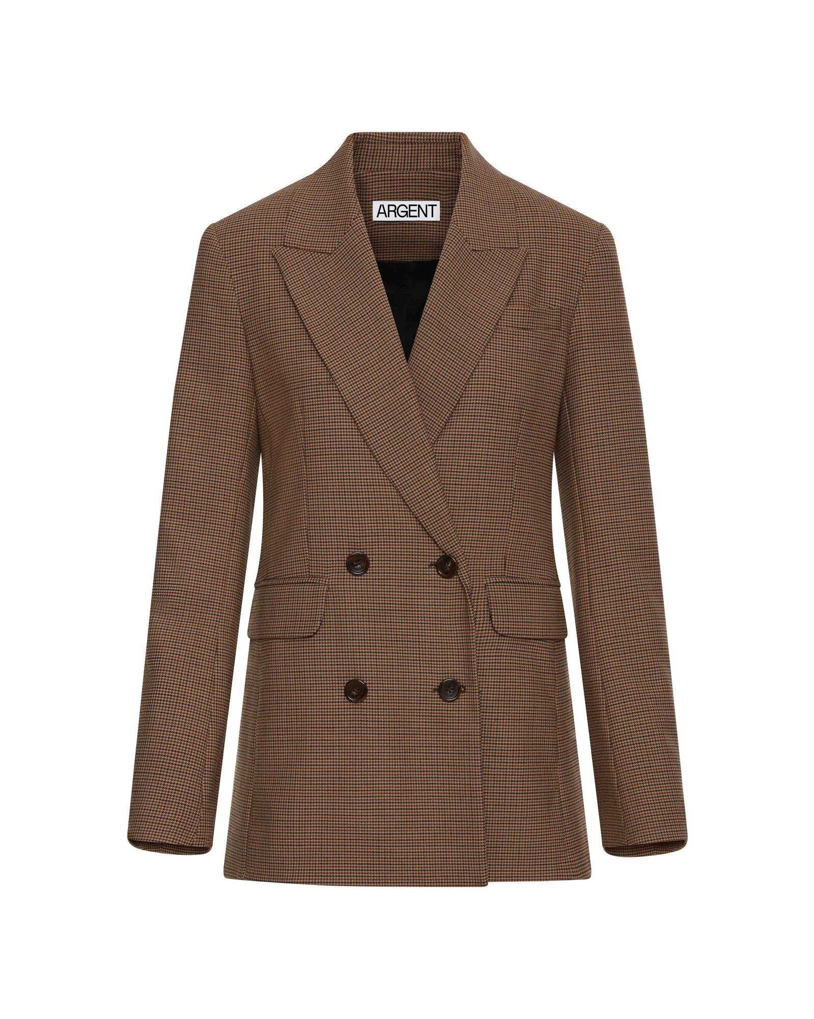 Double-Breasted Blazer in Stretch Wool | Brown Houndstooth