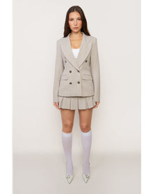 Double Breasted Blazer | Lt Grey Plaid