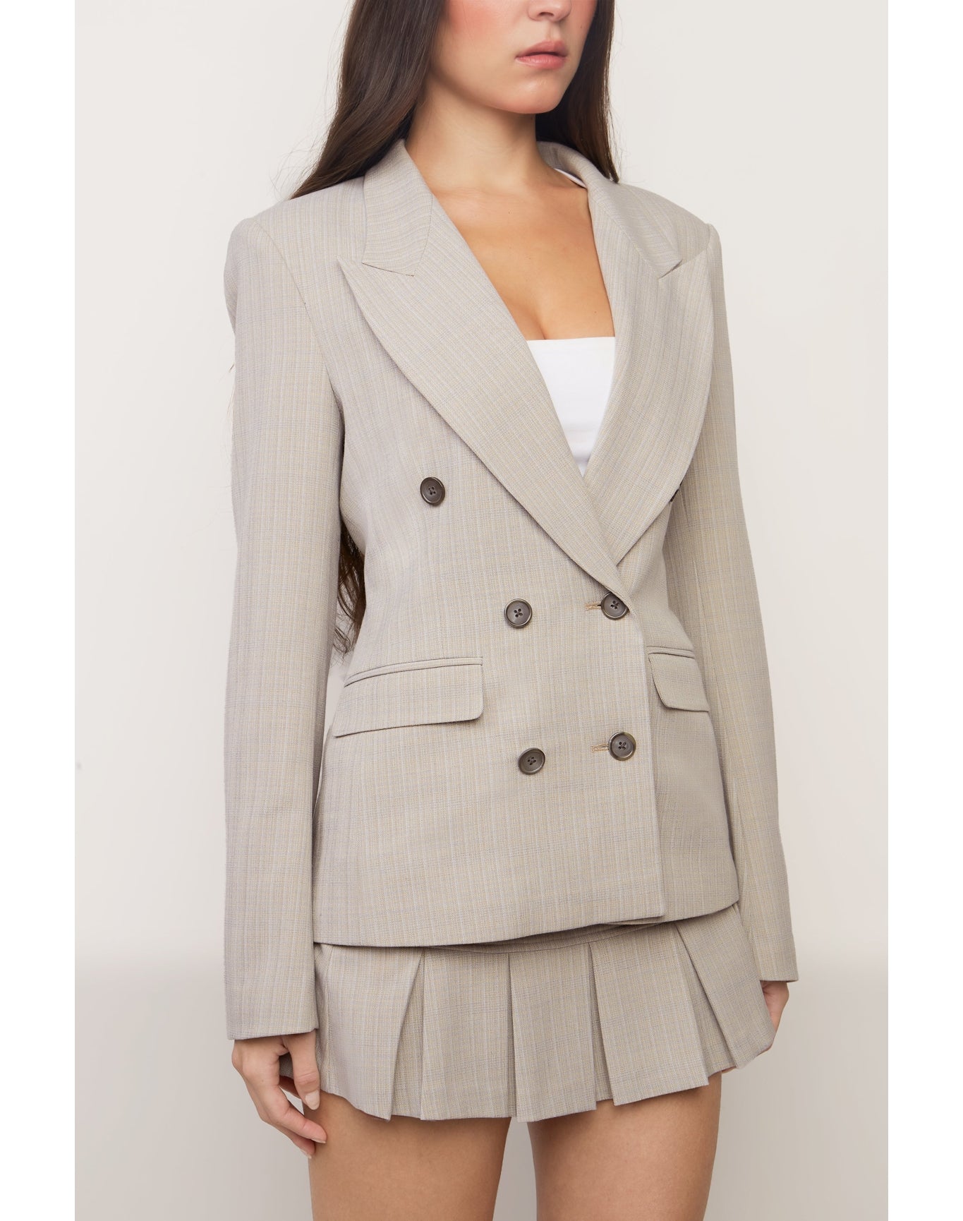 Double Breasted Blazer | Lt Grey Plaid