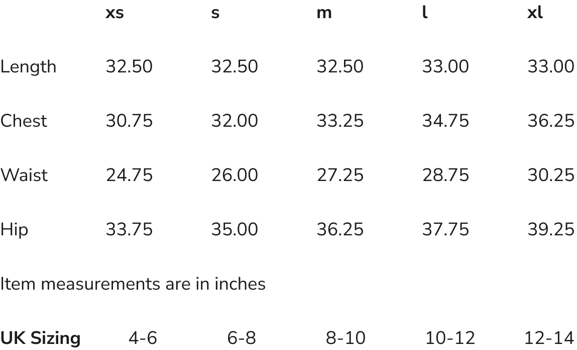 Product size guide