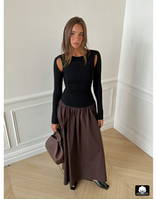 Drop Waist Maxi Dress | Black x Brown