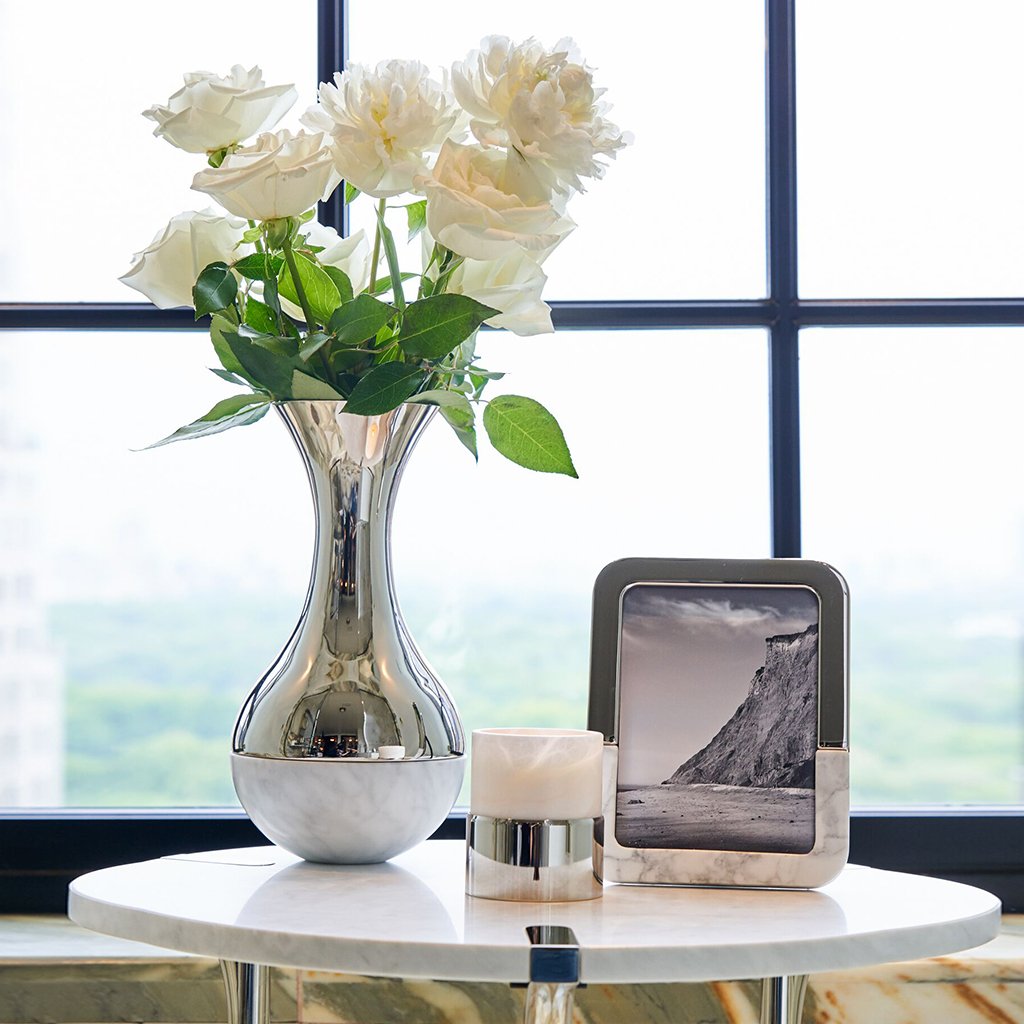 Coluna Dual Vase | Nickel-Plated Steel | Italian Carrara Marble