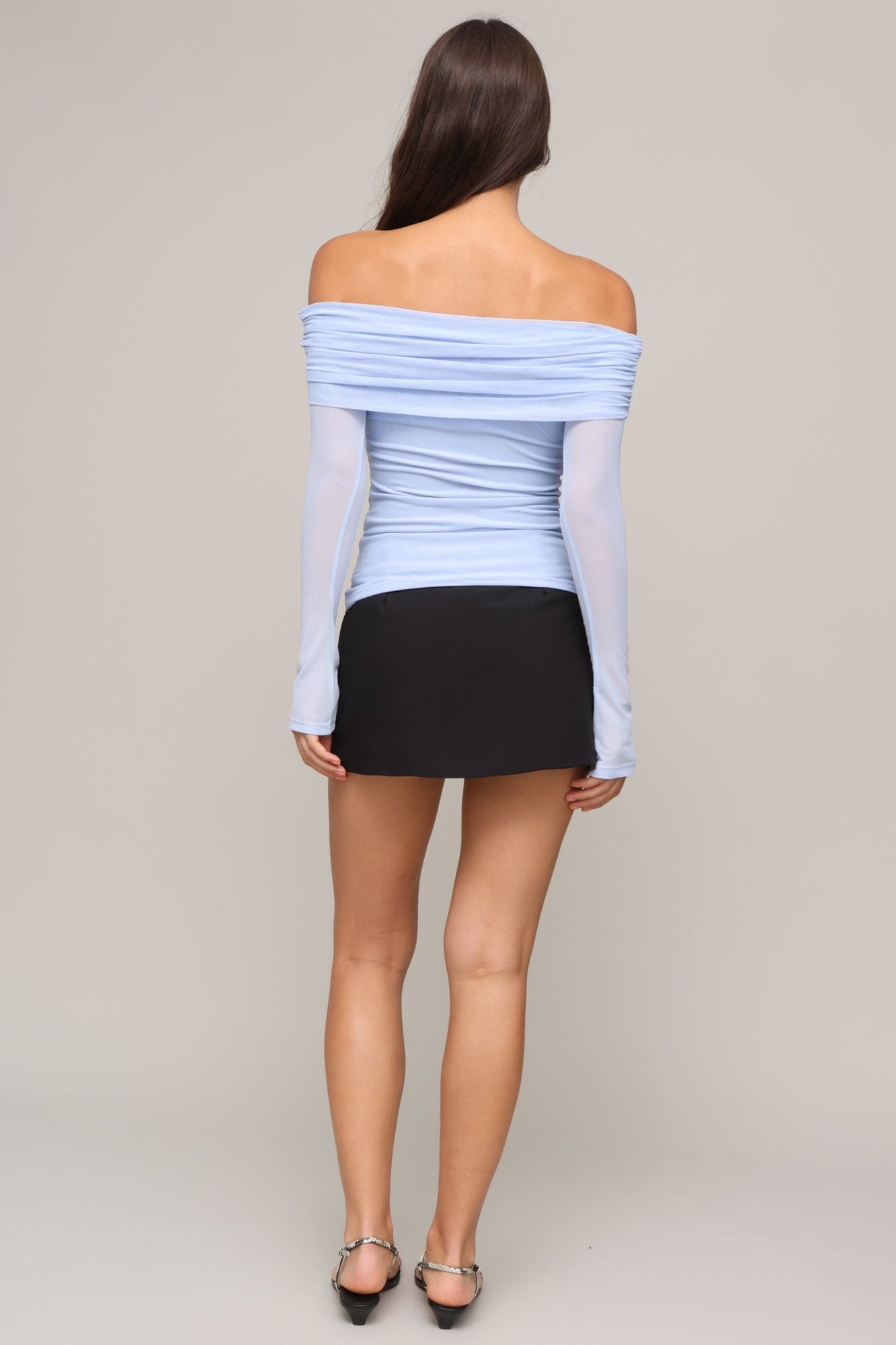 Gab & Kate | Jules Off Shoulder Mesh Shirt | Blue