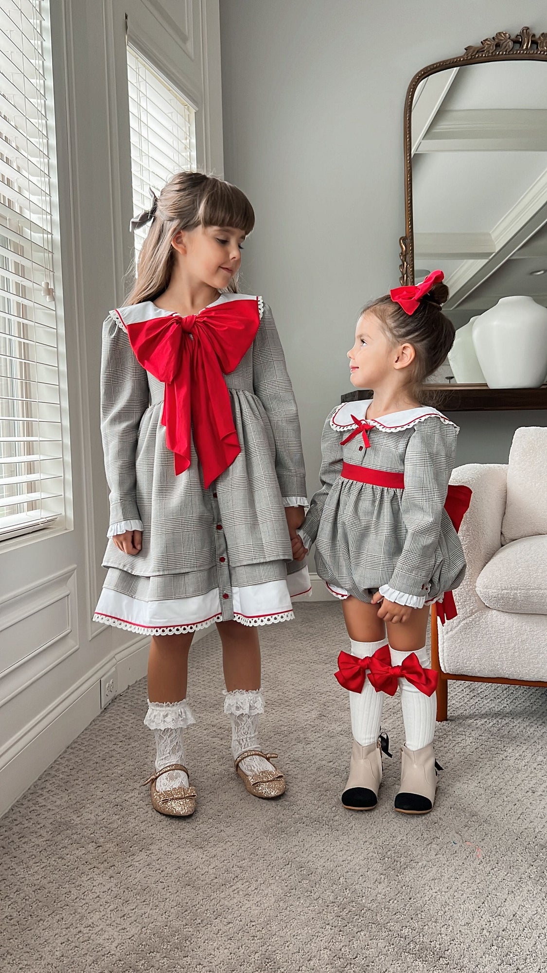 Baby Girls | Georgina Print Dress with Bow | Tartan & Red