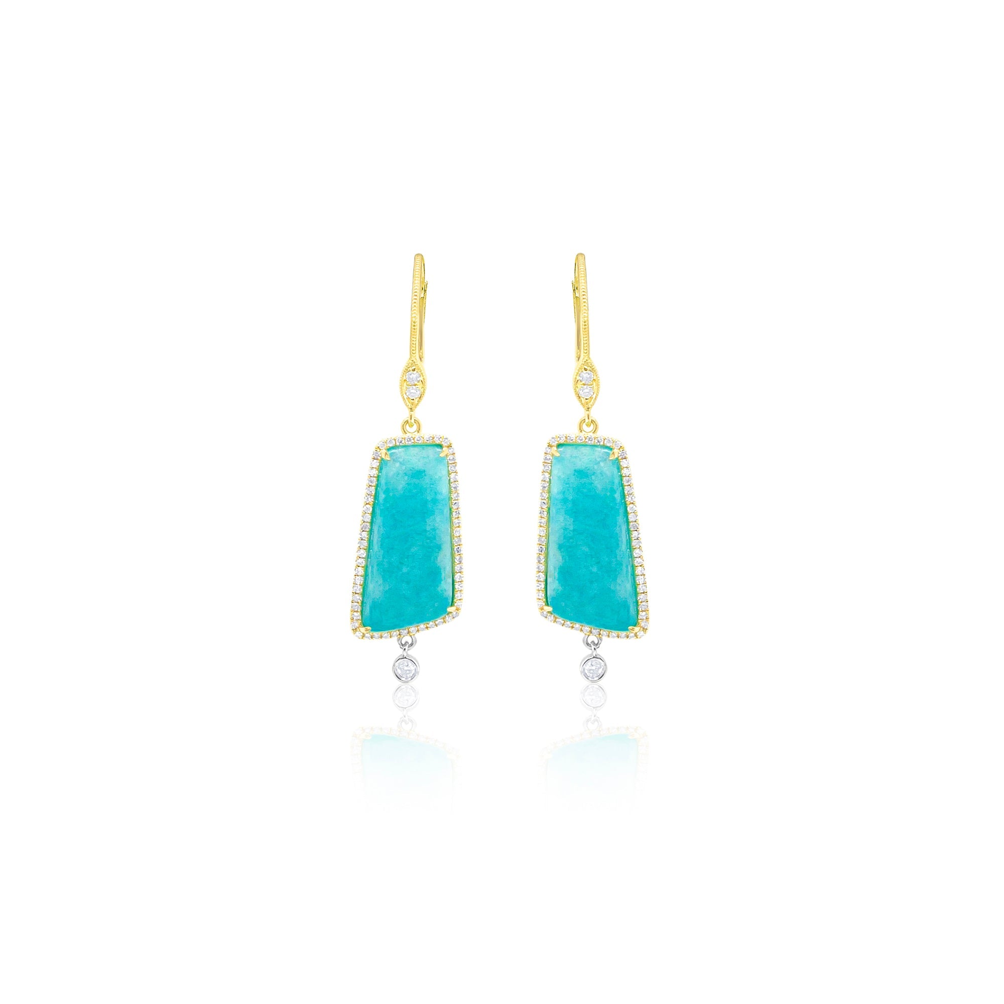 14Kt Yellow Gold Diamond Amazonite Earrings | Yellow Gold