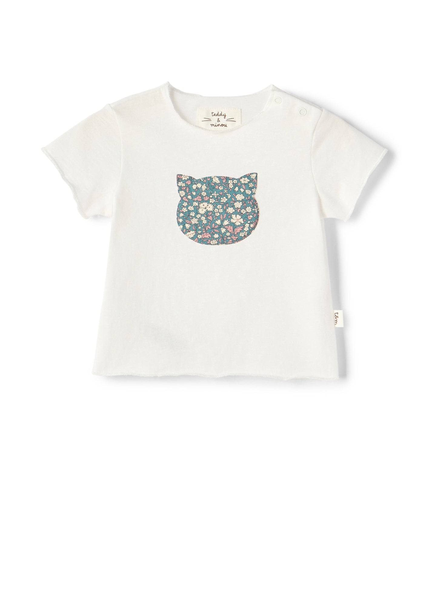 T-Shirt with Patterned Kitten | Latte/Salvia