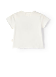 T-Shirt with Patterned Kitten | Latte/Salvia