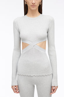 Marled Lurex Crossover Cut Out Pullover | Black/Midnight