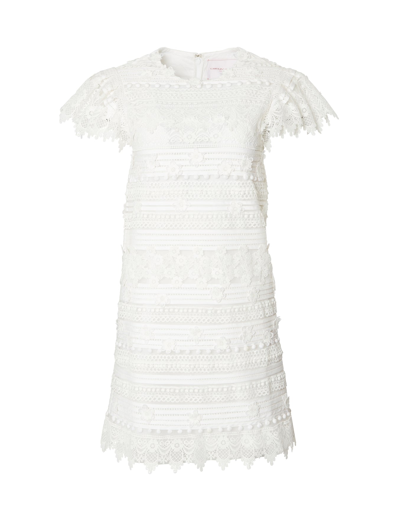 Embroidered Shift Mini Dress with Ruffle Sleeve | White