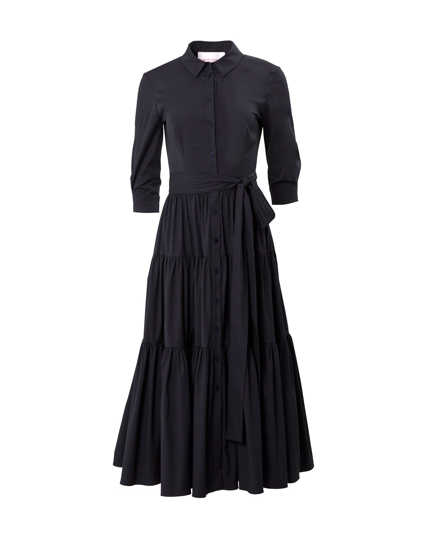 3/4 Sleeve Button Front Tiered Shirt Dress | Midnight