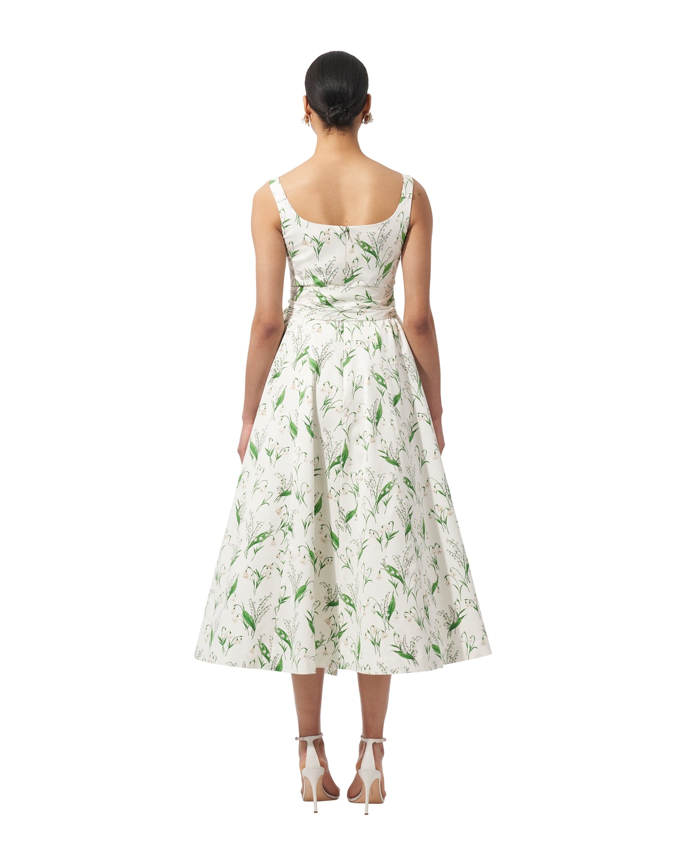 Thin Strap Scoop Neck Full Dress with Sash | White Multi