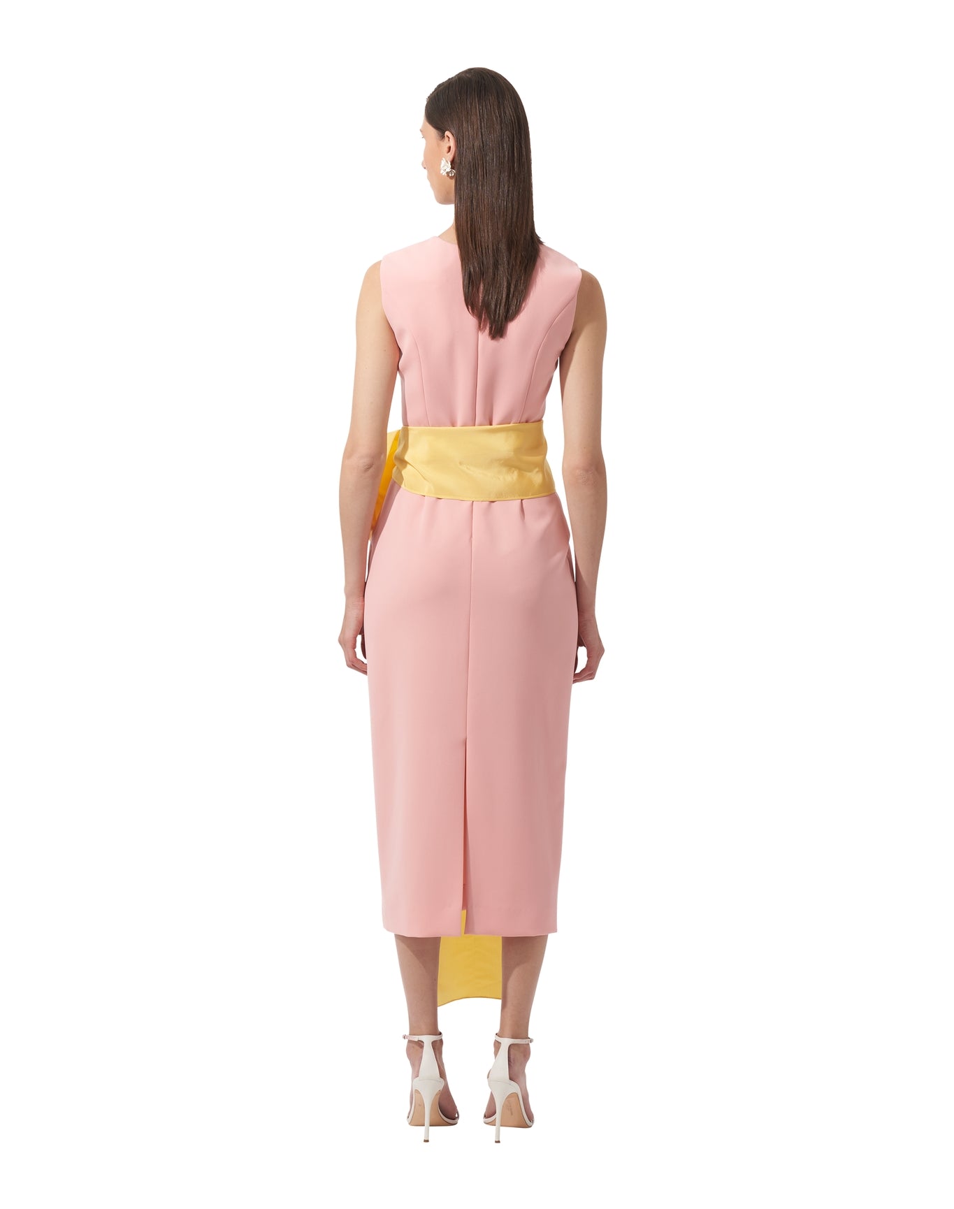 Sleeveless Crewneck Midi Dress with Sash | Shell Pink Multi