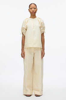 Gathered Sleeve Band Collar Top | Gardenia