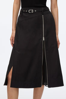 Utility Skirt with Zip Chiffon Godet | Black