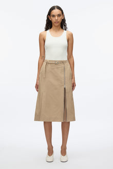 Utility Skirt with Zip Chiffon Godet | Khaki