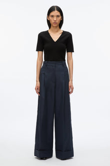 Petite Pleated Wide Leg Trouser | Midnight