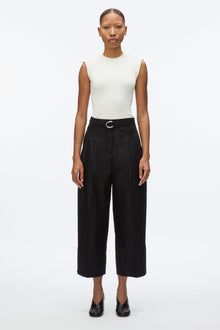 Double Pleat Wide Cropped Pant | Black