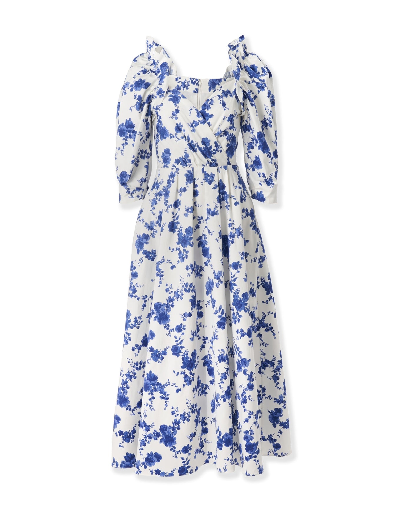 Puff Sleeve Wrap Top Midi Dress with Sash | White Multi Puff Sleeve Wrap Top Midi Dress with Sash | White Multi