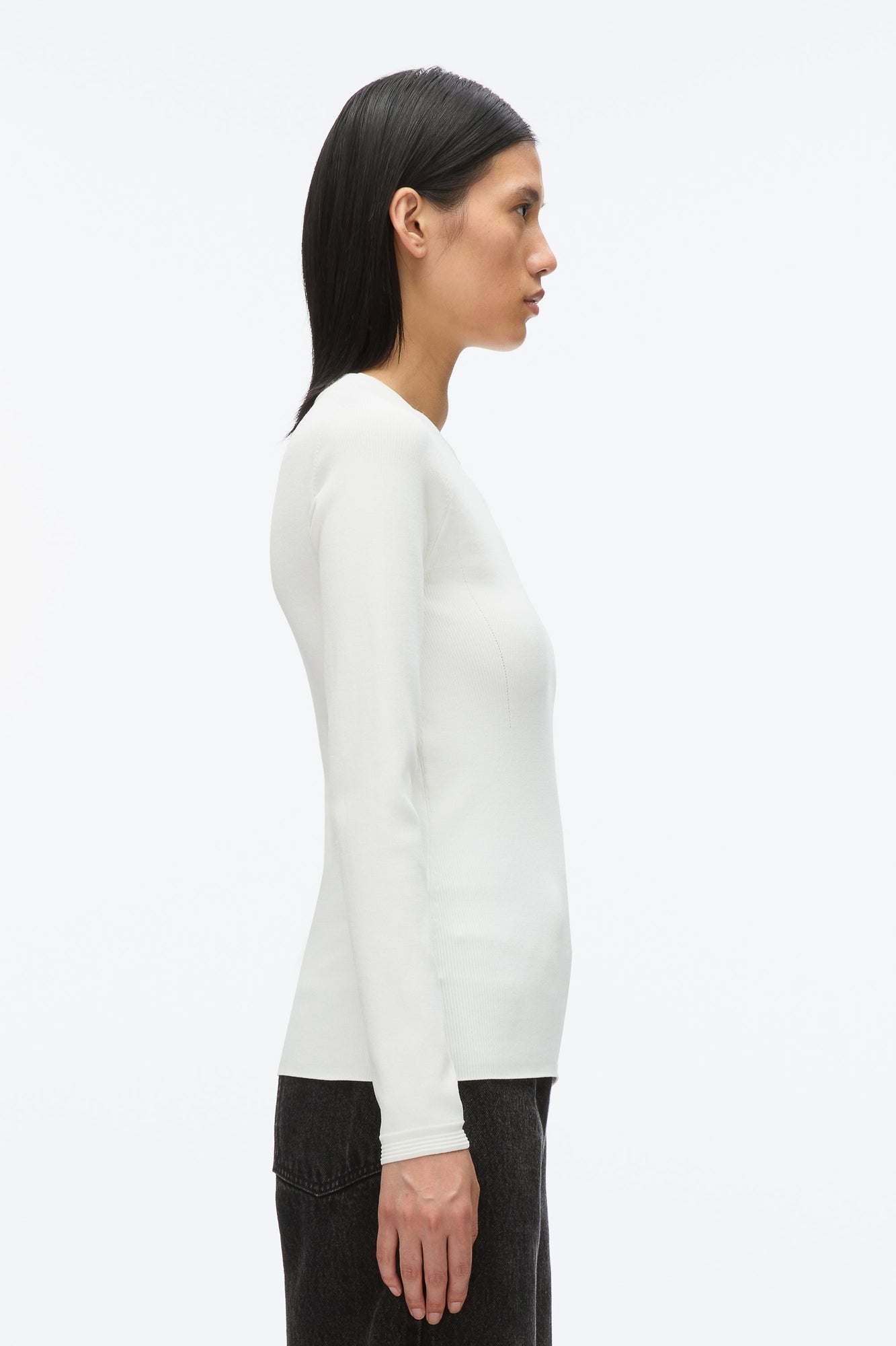 Compact Rib Long Sleeve Tee | Ivory
