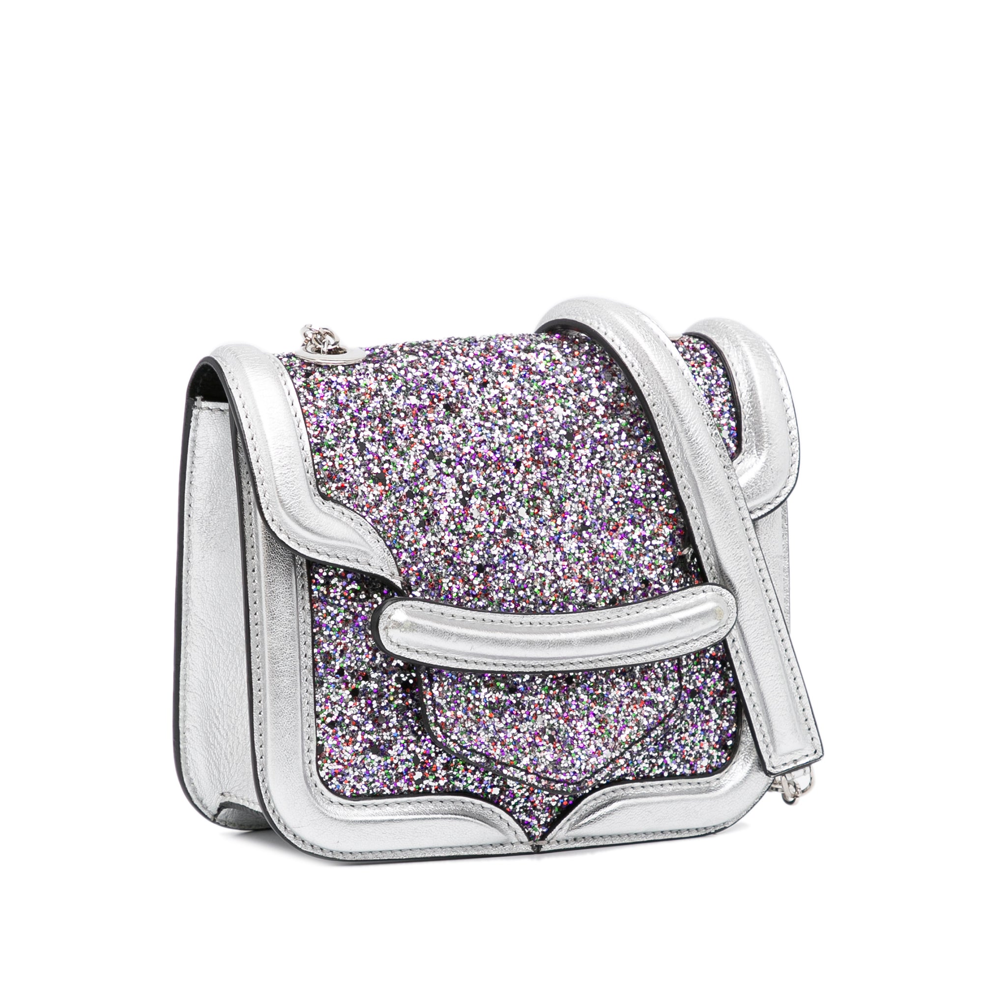 Alexander McQueen Pre-Owned Mini Metallic Glitter Heroine Crossbody | Women | Silver