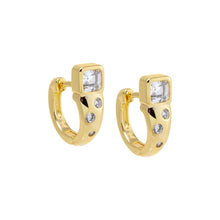 Gold Chunky CZ Baguette Embedded Bezel Huggie Earring - Adina's Jewels
