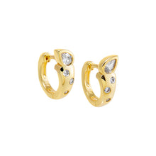 Gold Chunky CZ Pear Embedded Bezel Huggie Earring - Adina's Jewels