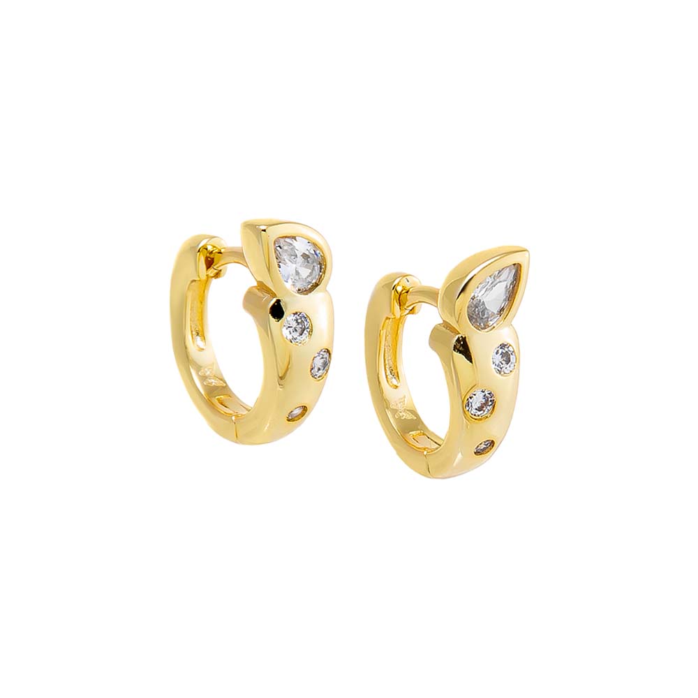 Gold Chunky CZ Pear Embedded Bezel Huggie Earring - Adina's Jewels