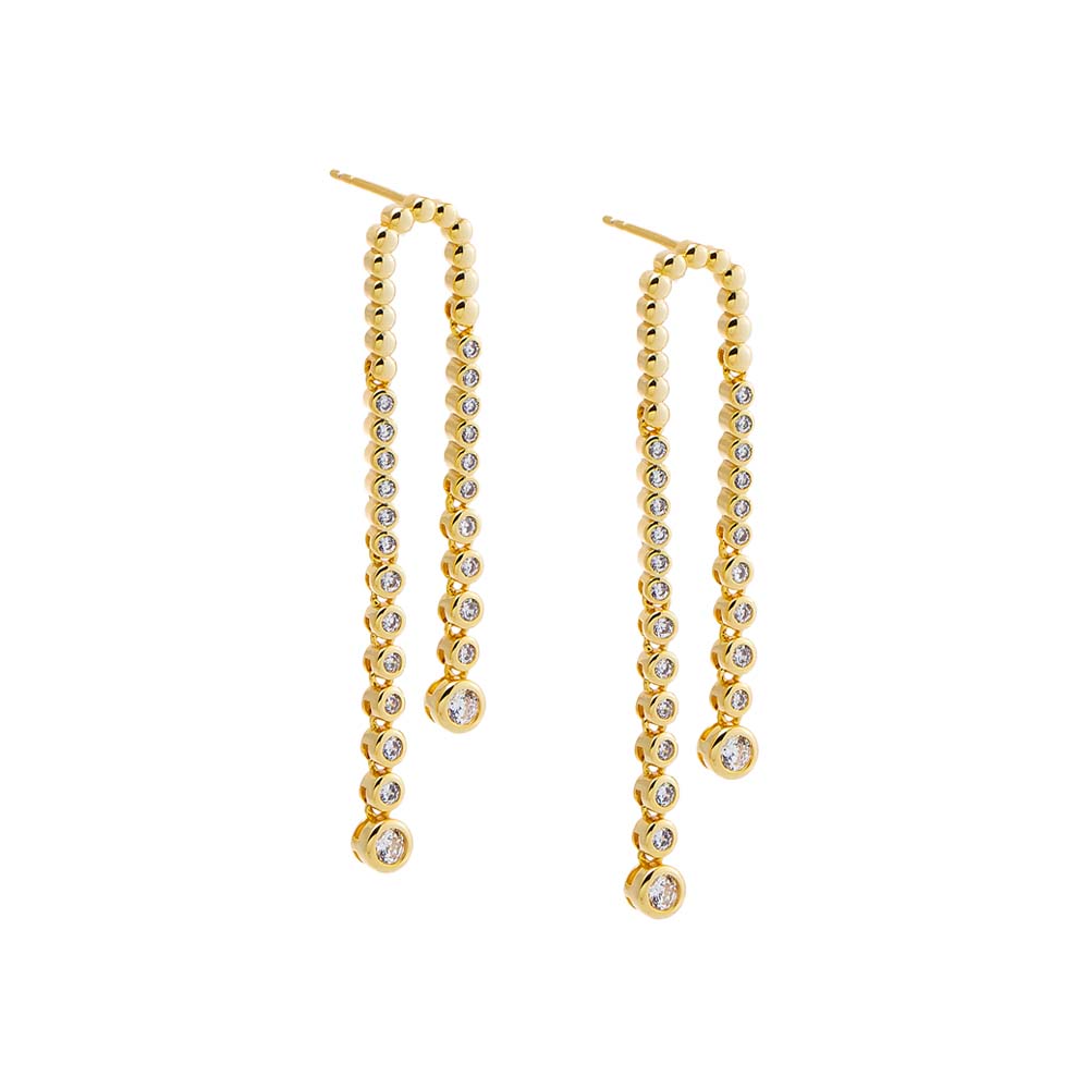 Gold Fancy CZ Bezel Double Tennis Drop Stud Earring - Adina's Jewels