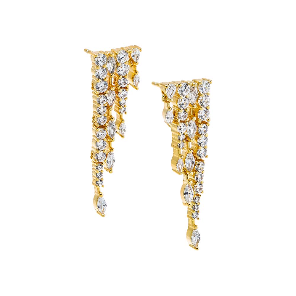 Gold CZ Chandelier Dangling Drop Stud Earring - Adina's Jewels
