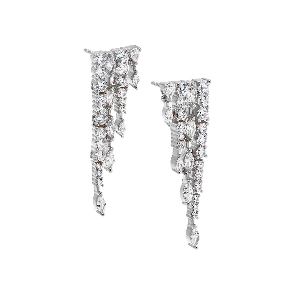 Silver CZ Chandelier Dangling Drop Stud Earring - Adina's Jewels