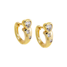 Gold Chunky CZ Heart Embedded Bezel Huggie Earring - Adina's Jewels