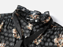 Bow High-Neck Printed Shirt | Black