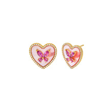 Pink Mother Of Pearl Pink CZ Butterfly Heart Stone Stud Earring - Adina's Jewels