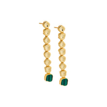Malachite Gemstone | Solid Multi Shape Drop Stud Earring | 14K Yellow Gold Plated